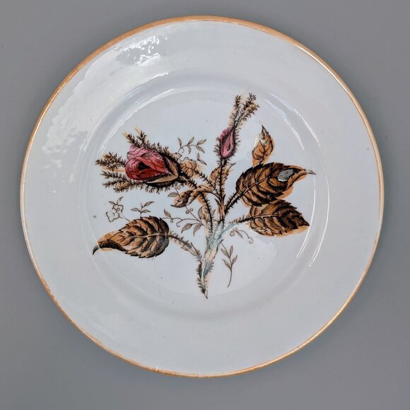 1950s Vintage Dusty Rose Floral Plate Set with Matching Serving Platter - Picture 4 of 9